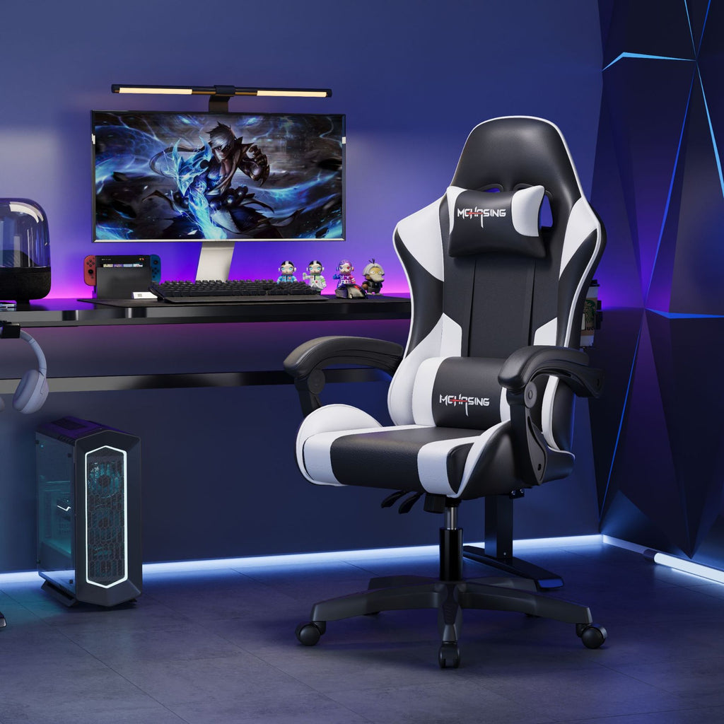 Silla ergonómica para juegos giratoria de cuero PU