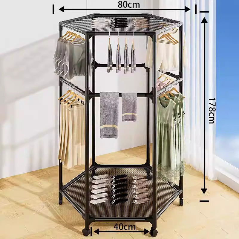 Rotating Hexagonal Clothes Drying Rack with Wheels