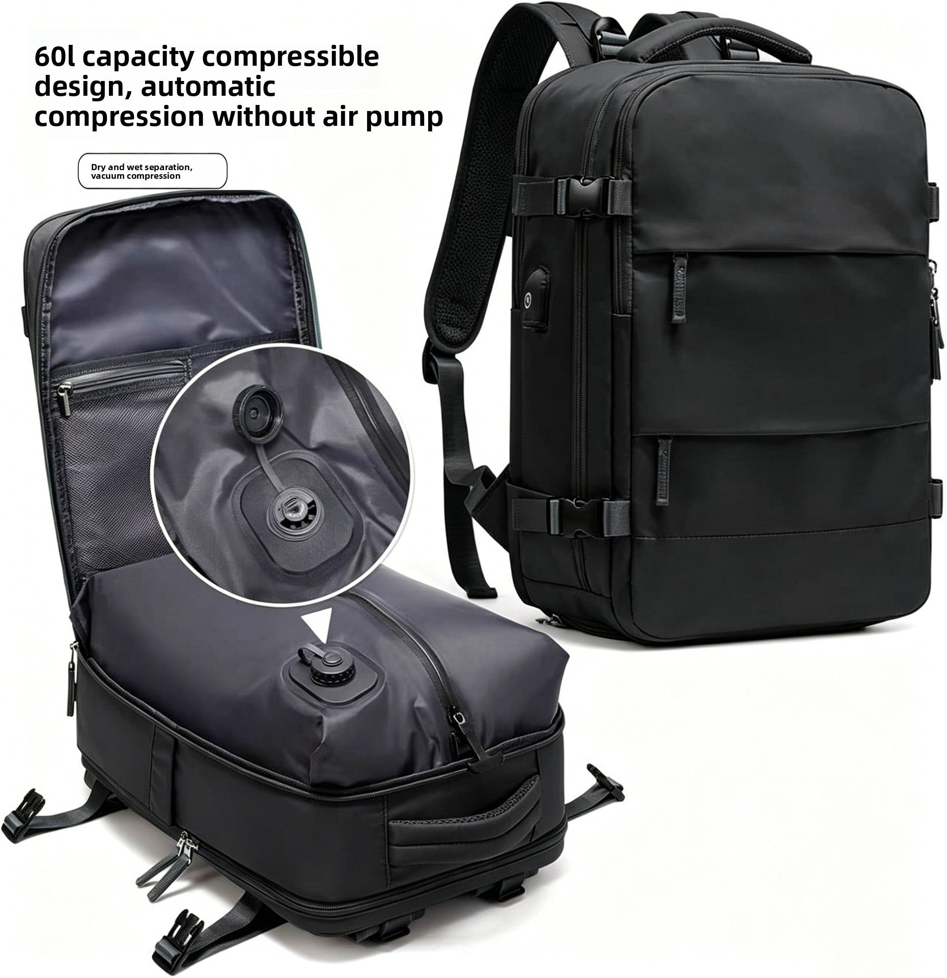 Automatic Vacuum Compression Multifunctional Travel Backpack