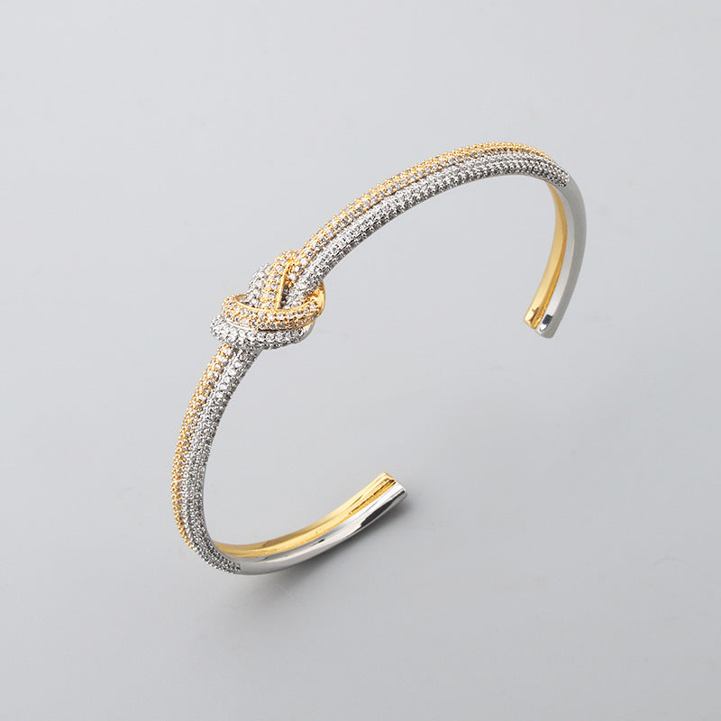 Pulsera de nudo de circón galvanizado de dos tonos
