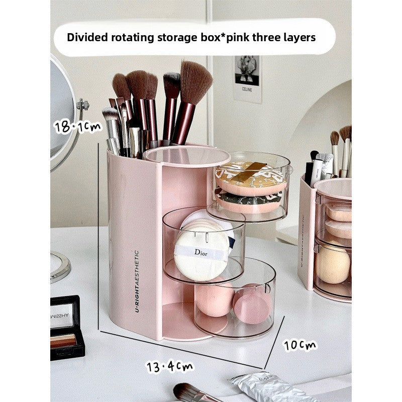 Organizador de brochas de maquillaje giratorio con almacenamiento de polvo