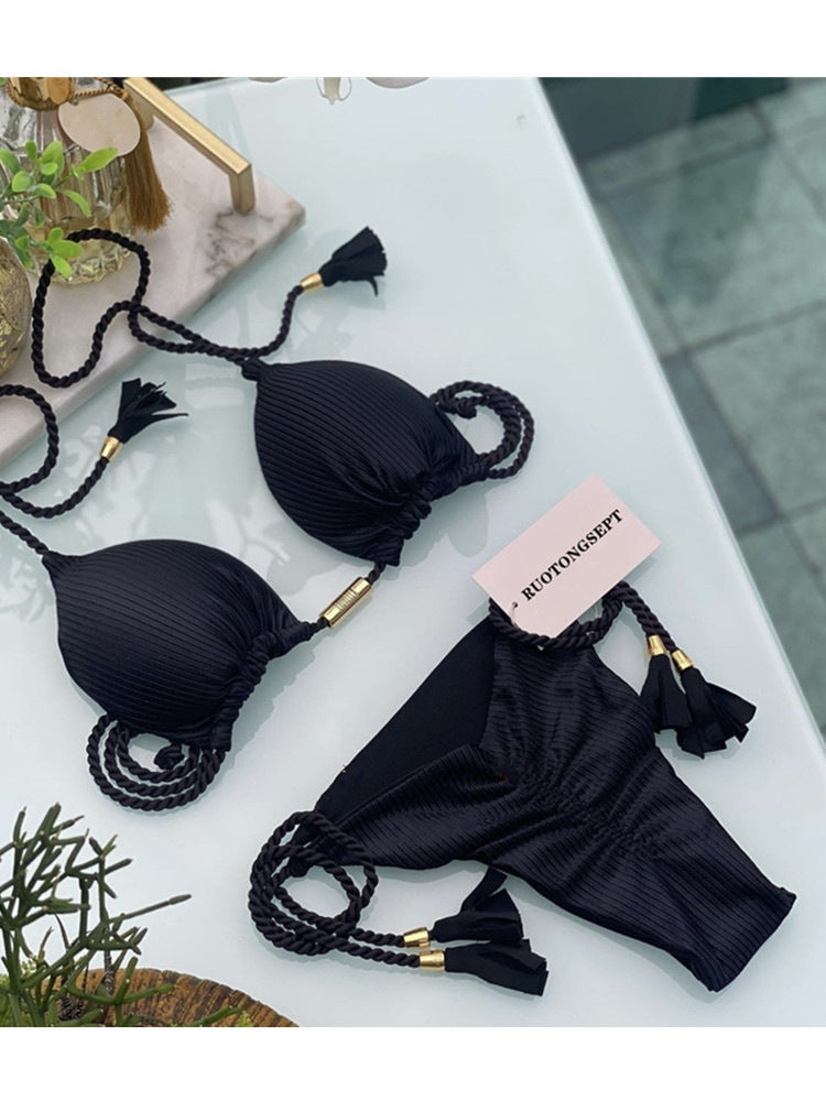 New Sexy Vacation Bikini, Hot Spring Two-Piece Solid Color Swimsuit