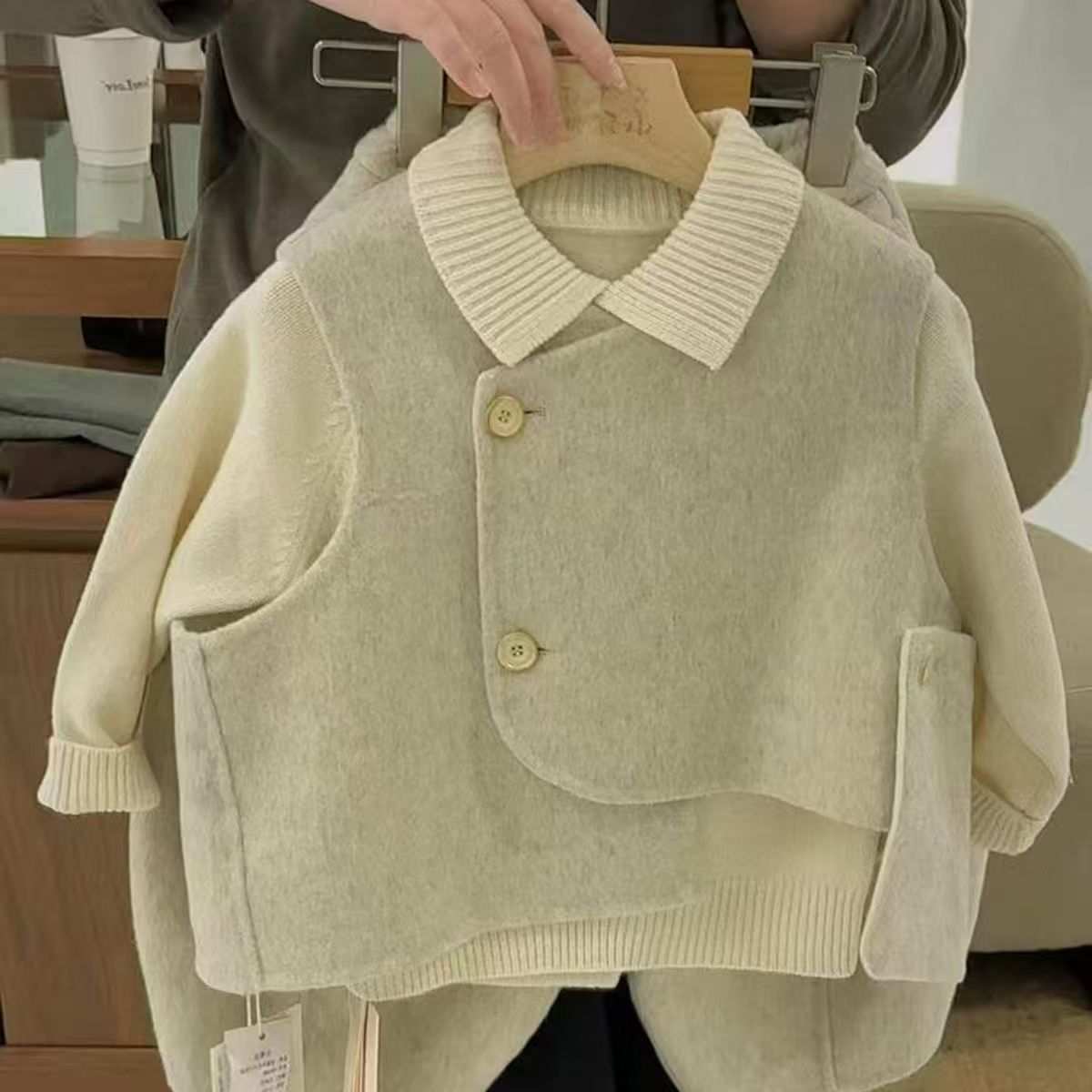 Conjunto de chaleco y pantalones de mezcla de lana para niños