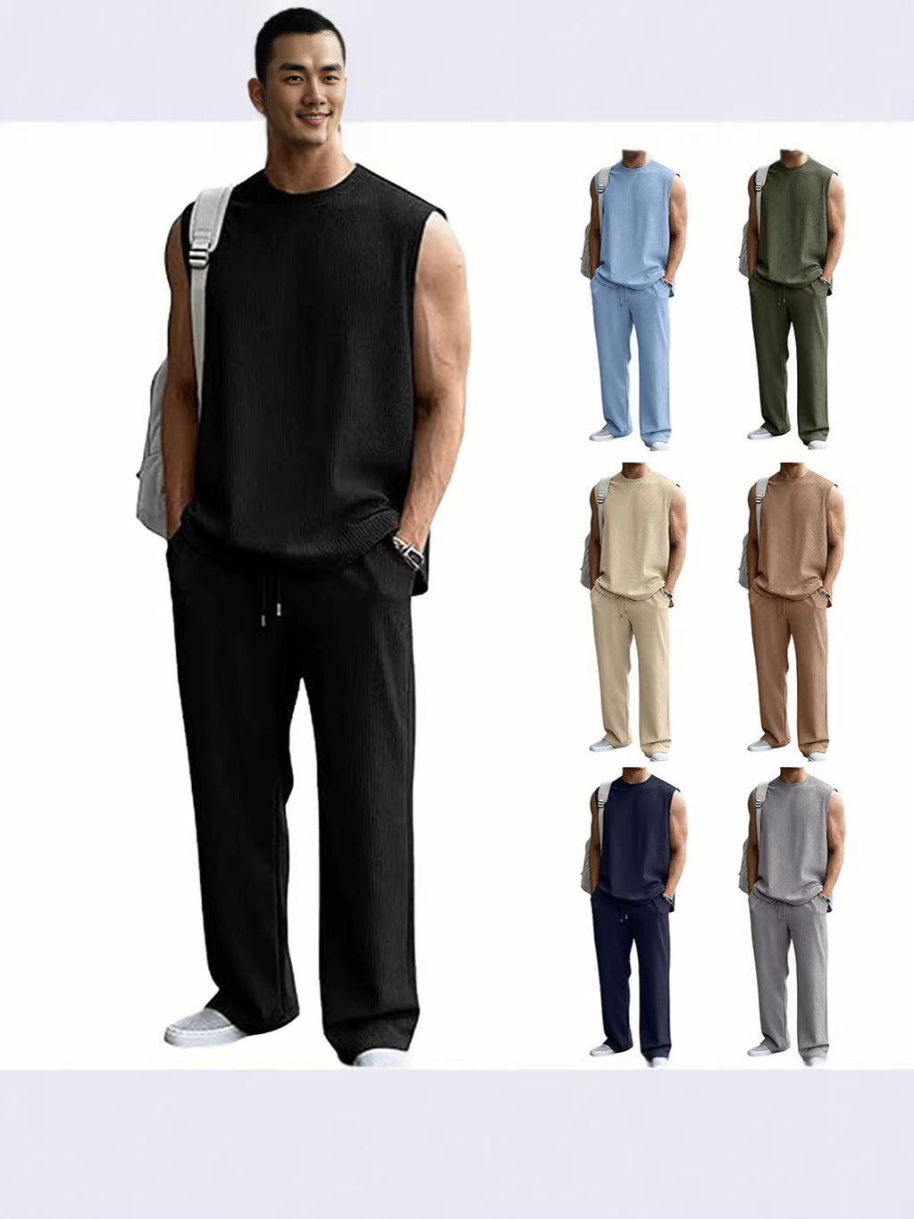 Men's Jacquard Ribbed Tank Top and Pants Set