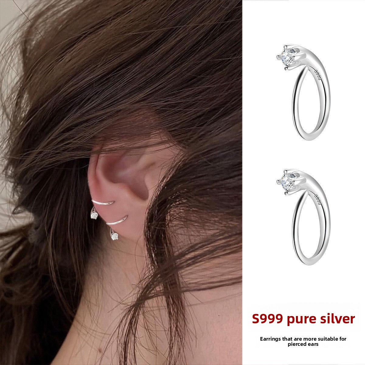 Pendientes geométricos de plata de ley de circón