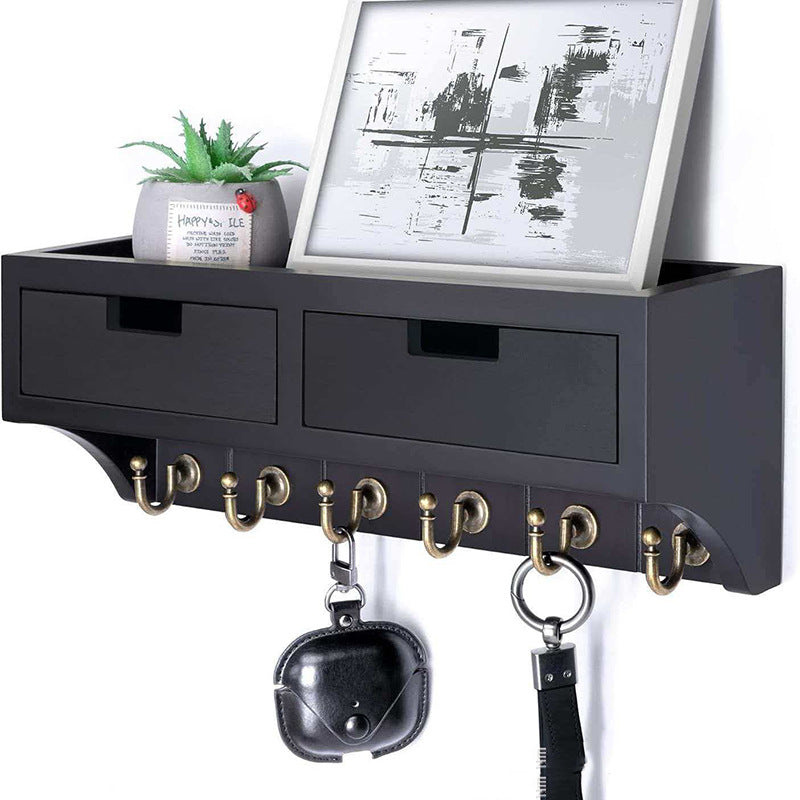 Wooden Entryway Organizer with Drawer and Key Hooks
