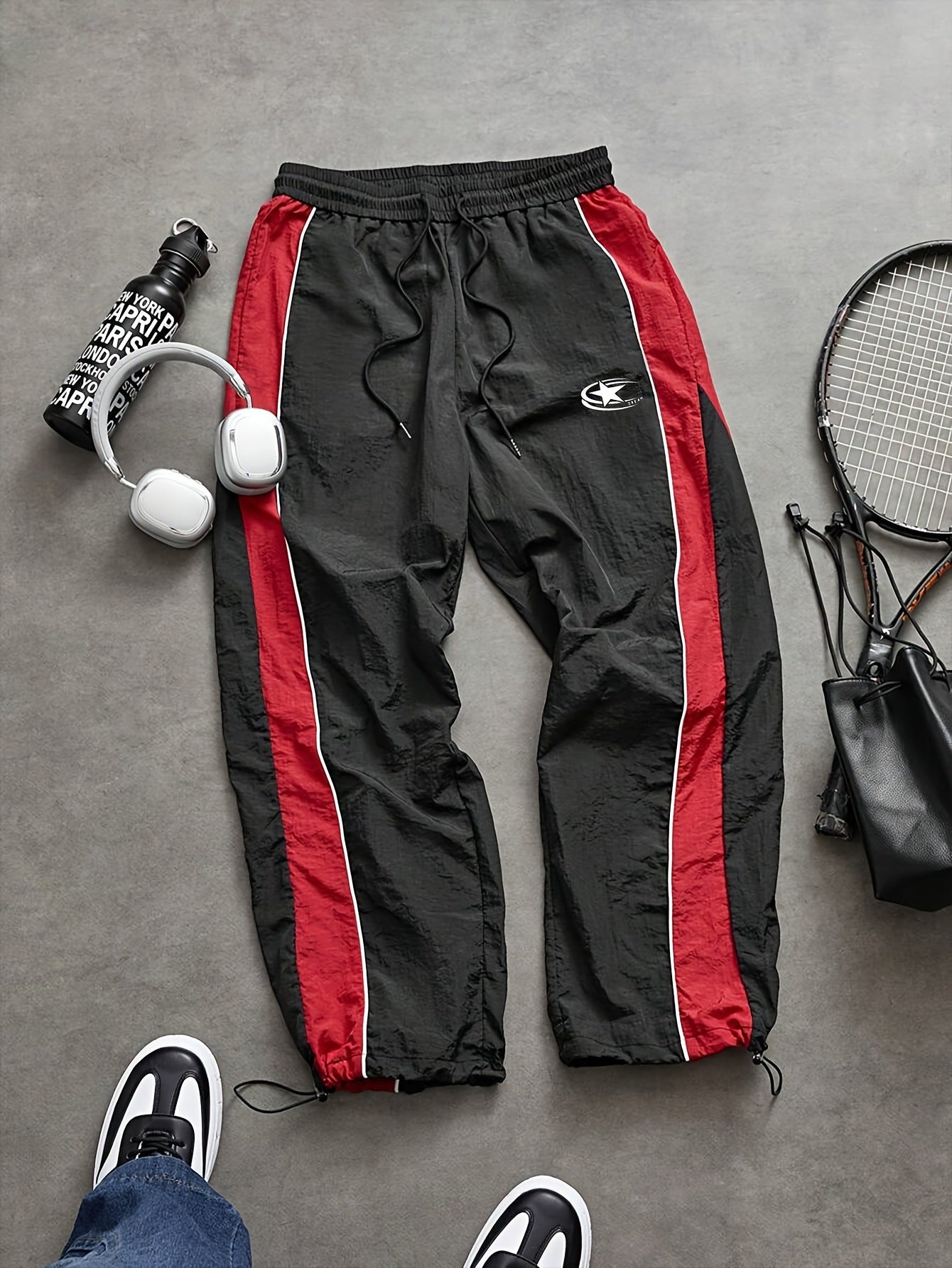 Pantalones casuales con puño con cordón para hombre