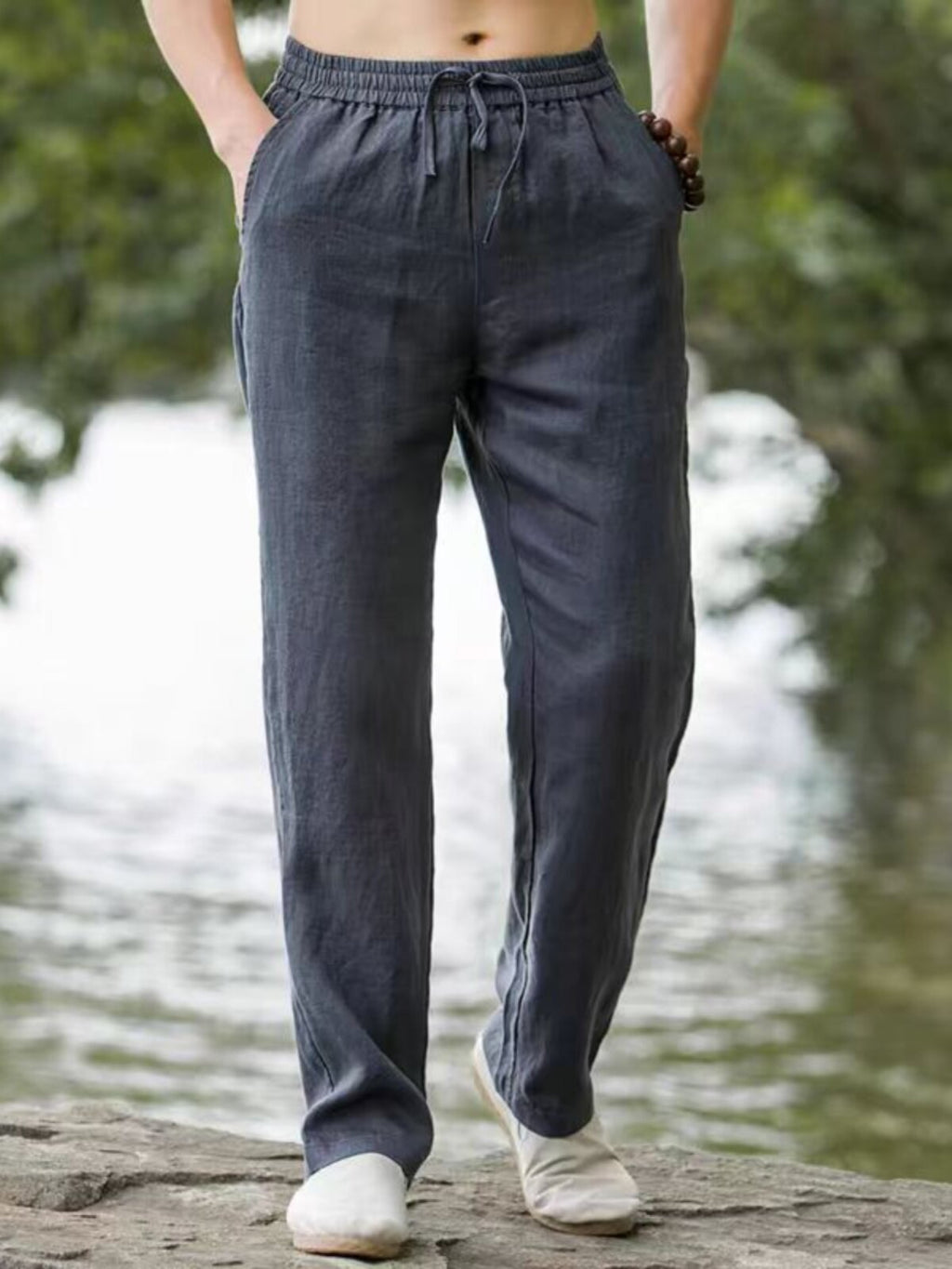 Pantalones casuales de lino de pierna recta para hombre