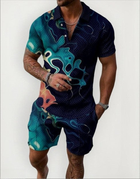 Conjunto de camisa y pantalones cortos de manga corta para hombre