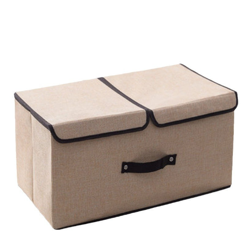Foldable Fabric Storage Box with Double Lid