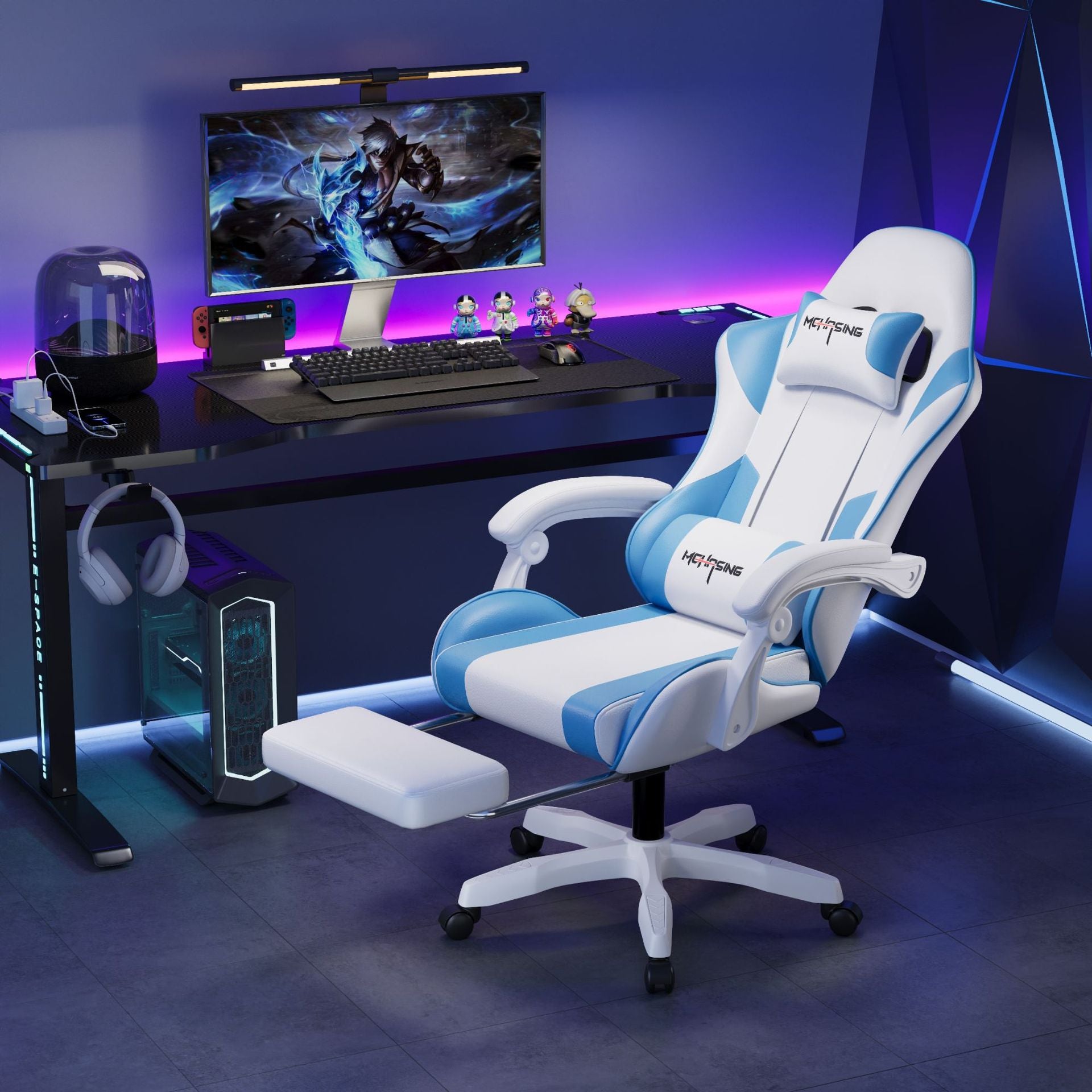 Silla ergonómica para juegos giratoria de cuero PU