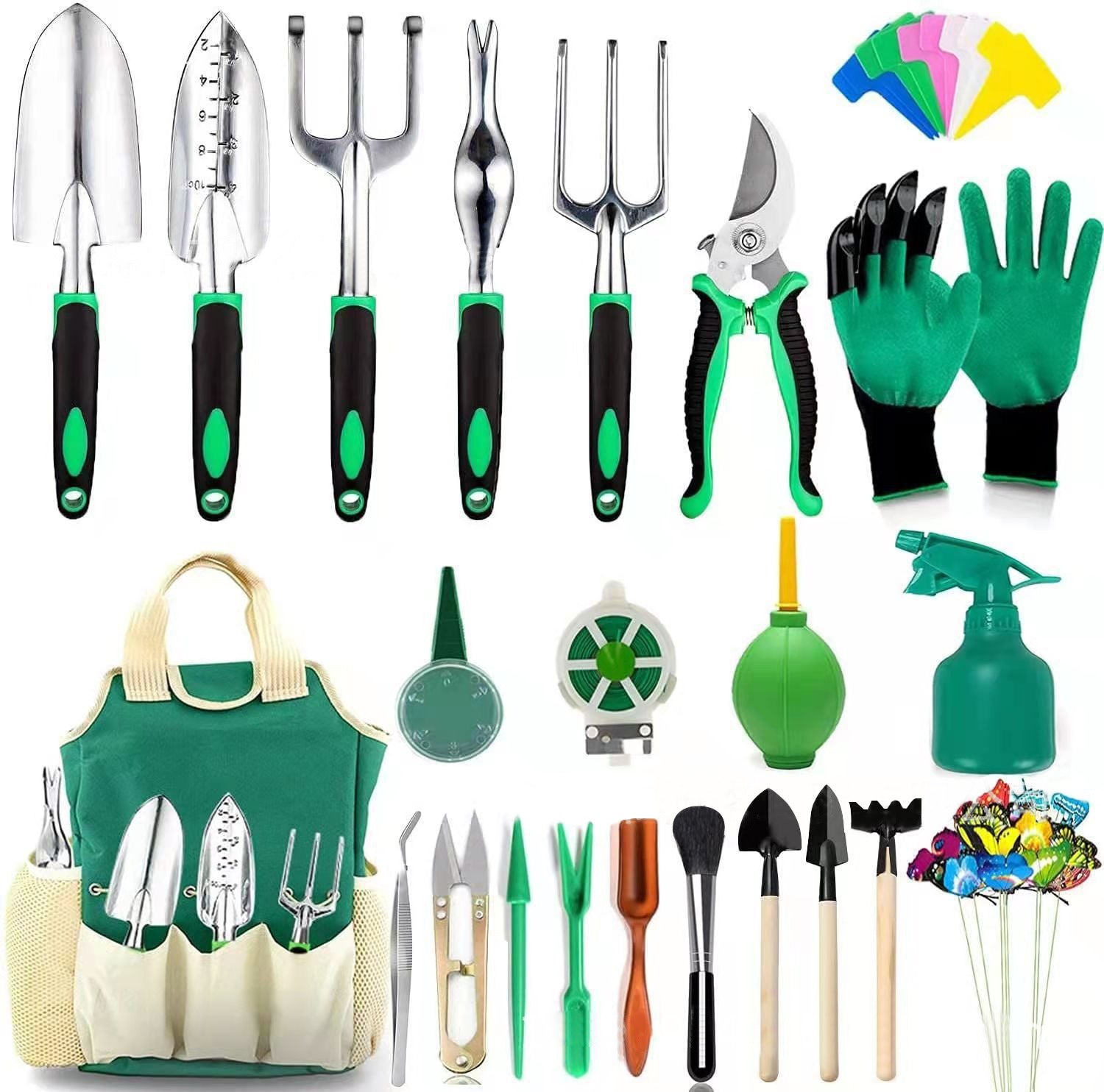 Juego de herramientas de jardín con hervidores y guantes
