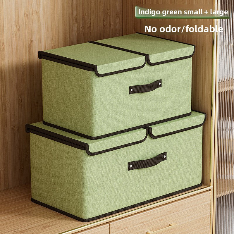 Foldable Fabric Storage Box with Double Lid