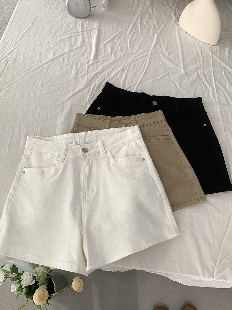 Pantalones cortos de pierna ancha de cintura alta de mezclilla de cintura alta para mujer
