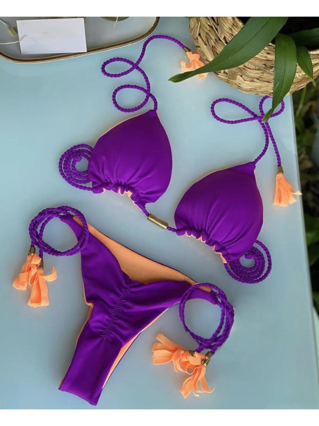 New Sexy Vacation Bikini, Hot Spring Two-Piece Solid Color Swimsuit