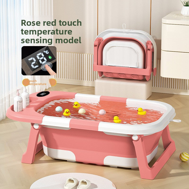 Bañera para bebés recién nacidos con sensor de temperatura y diseño plegable