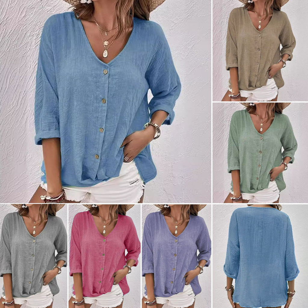 Womens V-Neck Long Sleeve Blouse