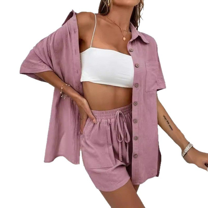 Casual Short Sleeve Shirt and Shorts Set