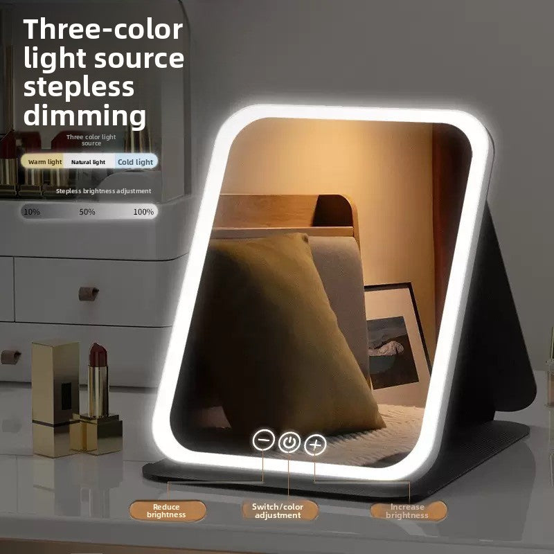 Espejo de maquillaje LED plegable con luz ajustable