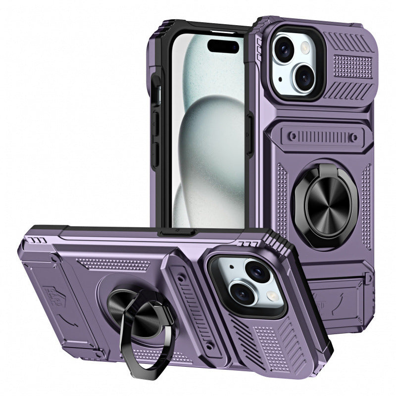 Funda magnética para teléfono con ranura para tarjeta y soporte para anillo