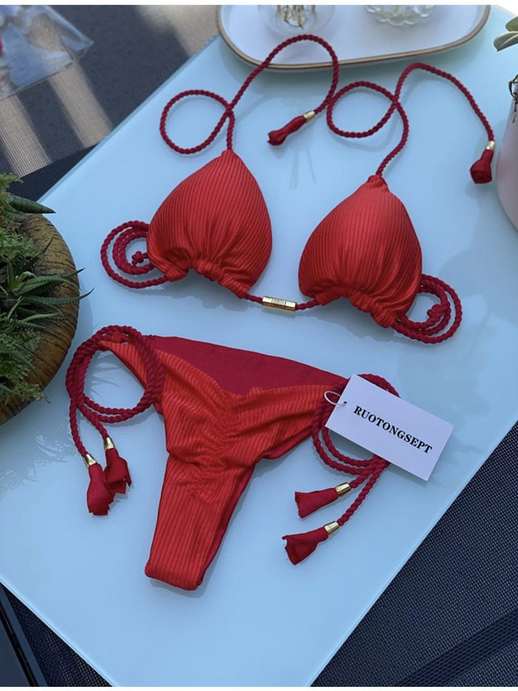 New Sexy Vacation Bikini, Hot Spring Two-Piece Solid Color Swimsuit