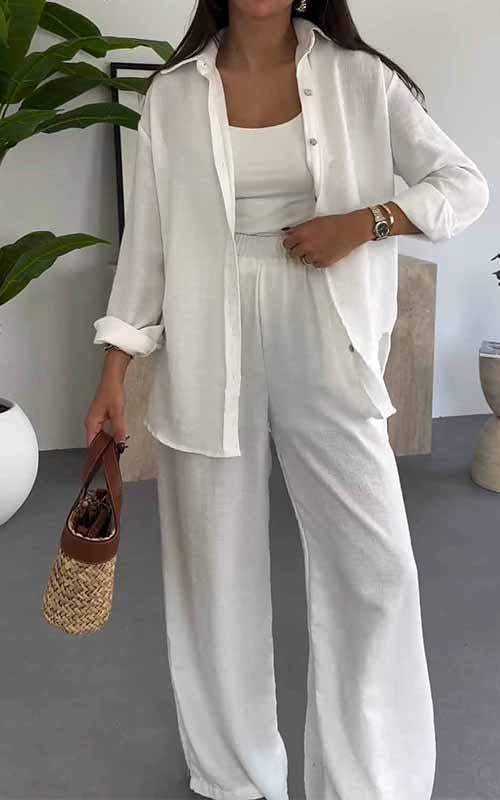 Conjunto de dos piezas de pantalones casuales de pierna ancha para mujer