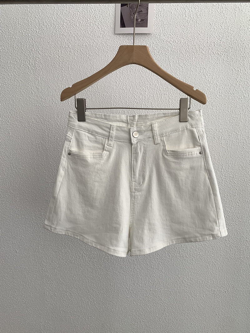 Pantalones cortos de pierna ancha de cintura alta de mezclilla de cintura alta para mujer