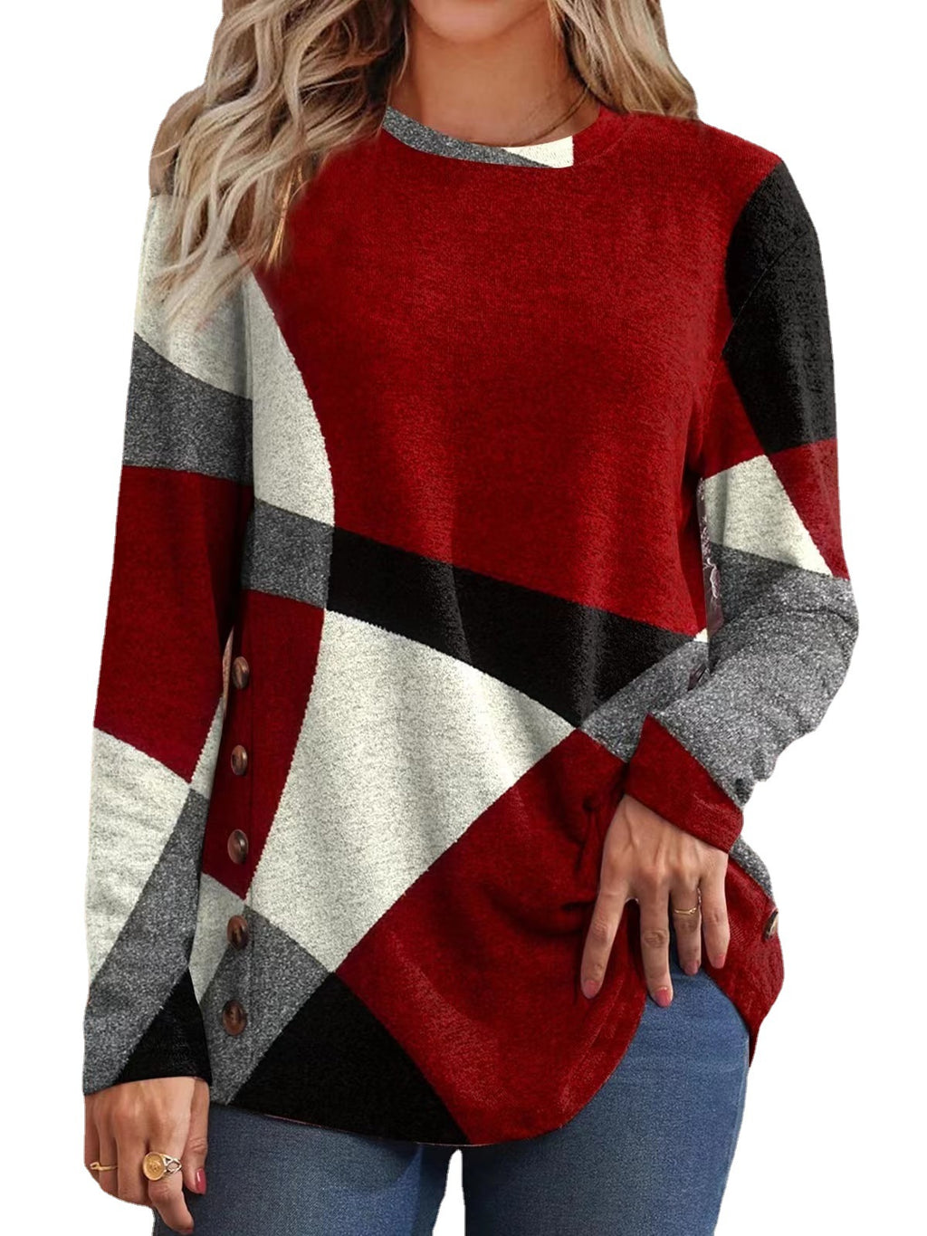 Camiseta de algodón con estampado geométrico para mujer