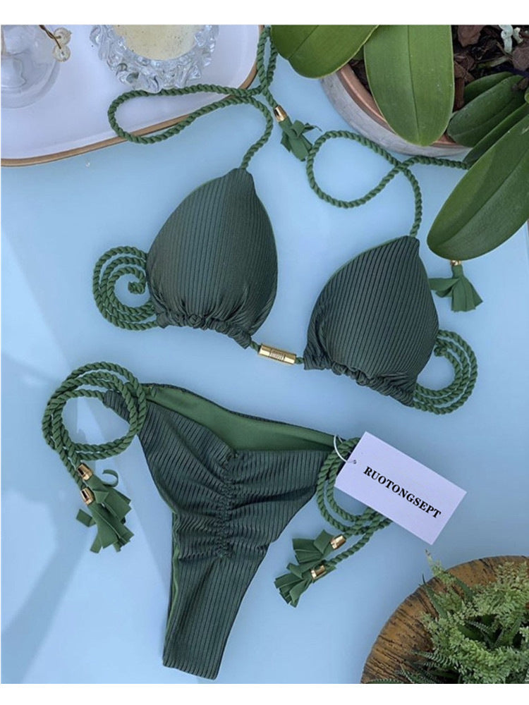 New Sexy Vacation Bikini, Hot Spring Two-Piece Solid Color Swimsuit
