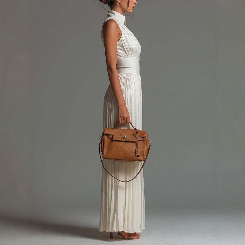 Mono de pierna ancha con cuello halter plisado para mujer