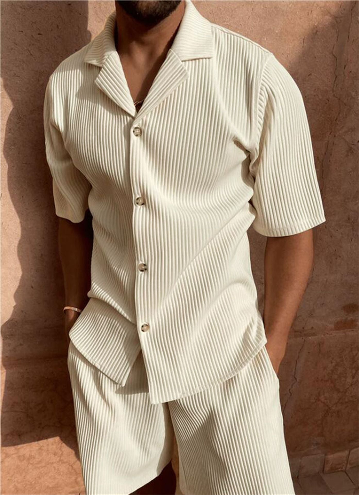 Corduroy Lapel Shorts Set for Men