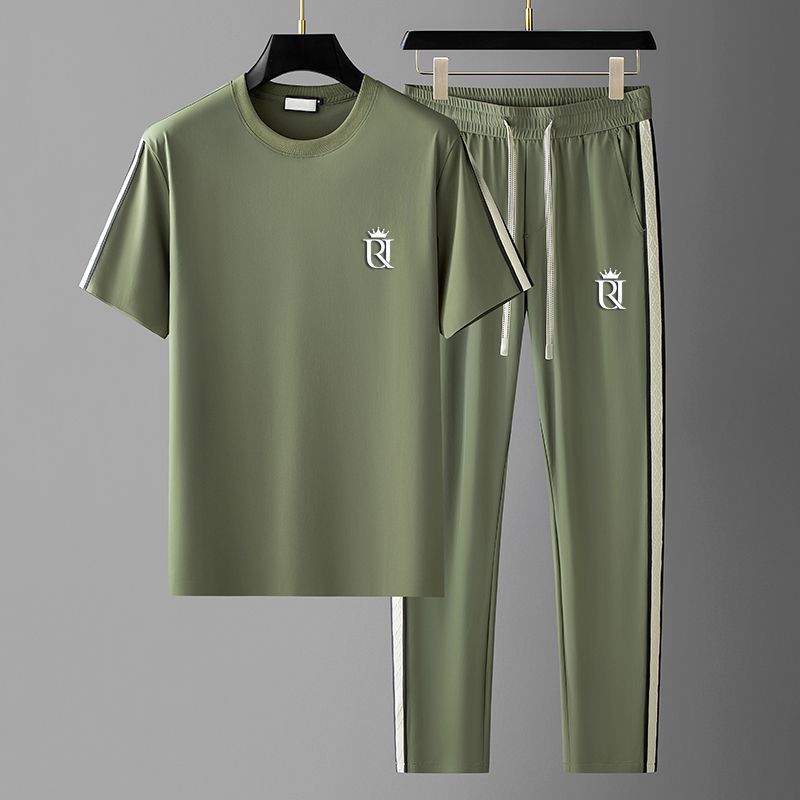 Camiseta y pantalones de manga corta bordados para hombre