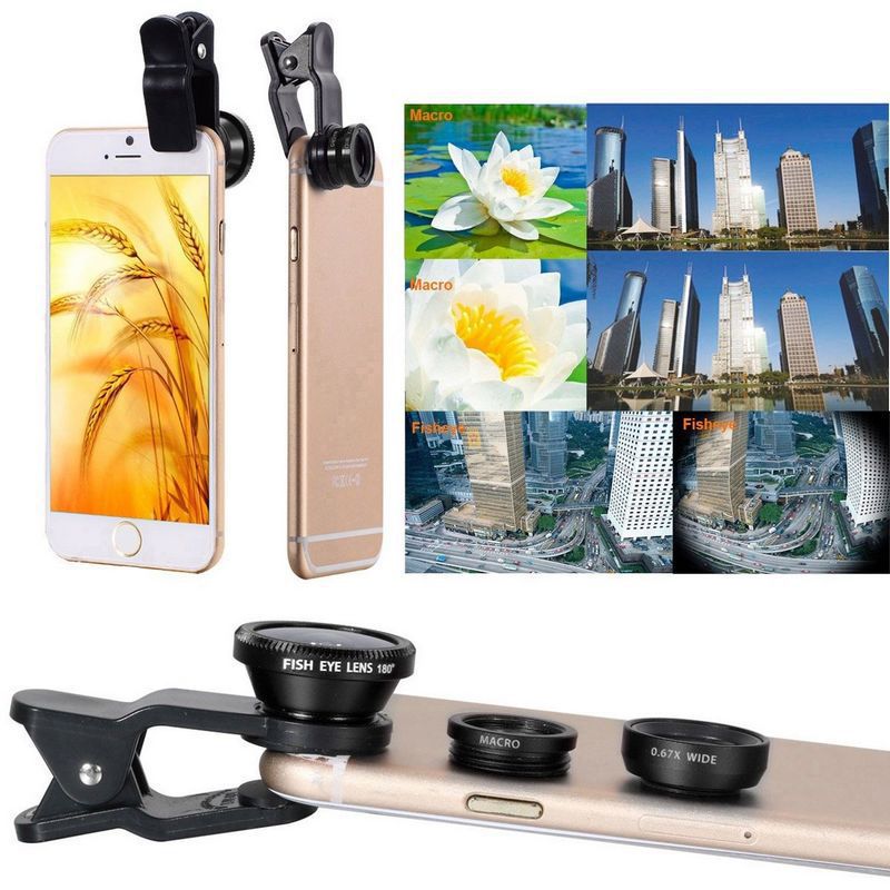 Kit de teleobjetivo de 12x para teléfonos inteligentes con macro ojo de pez macro gran angular