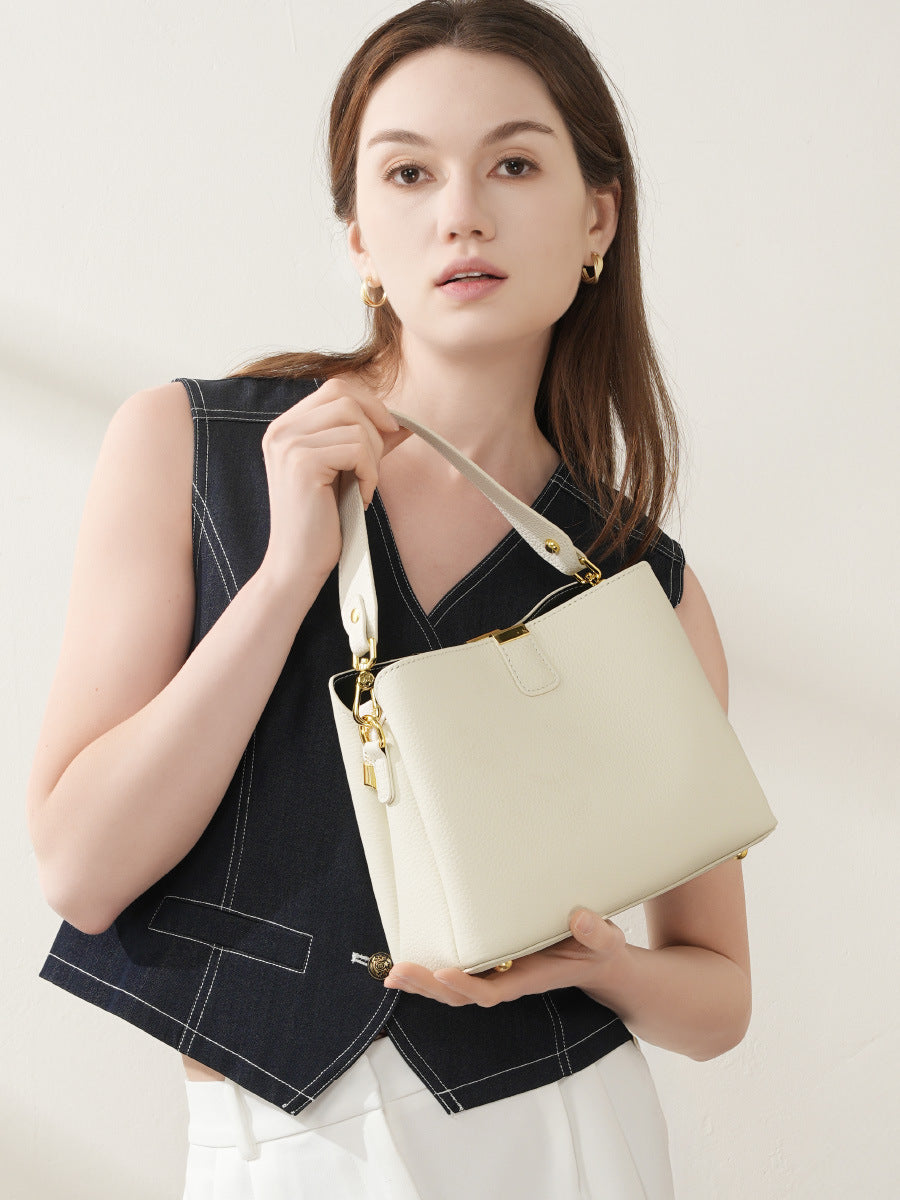 Genuine Leather Bucket Bag Shoulder Crossbody Handbag